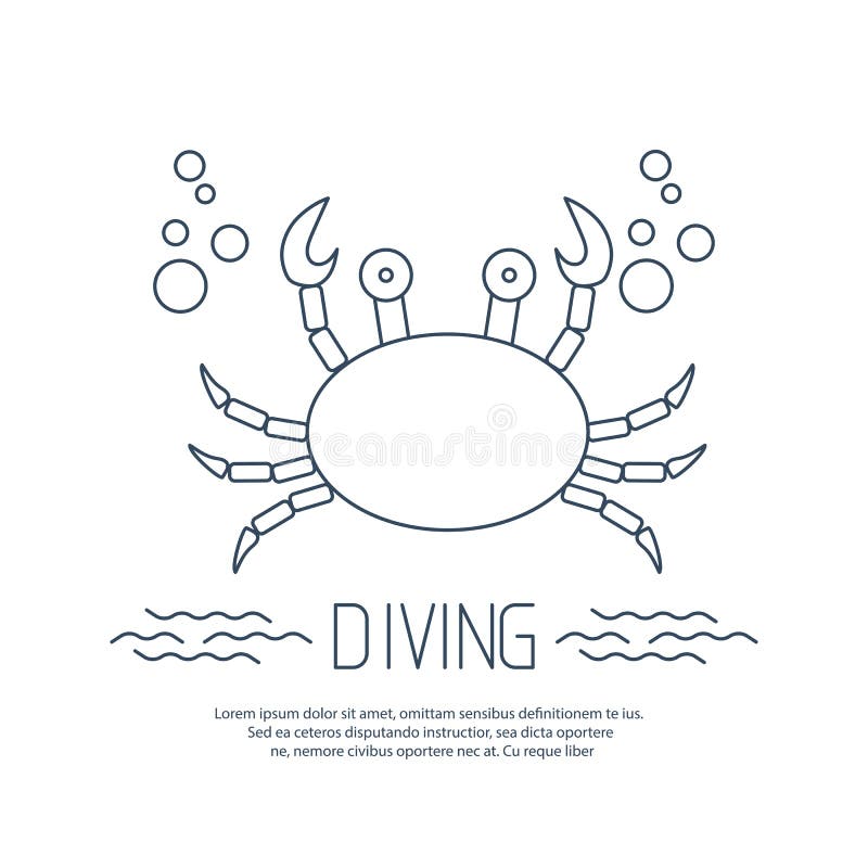 Diving icon with crab and bubbles stock illustration