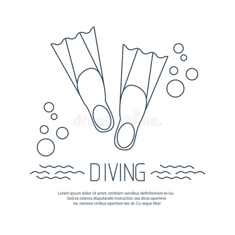 Diving icon with flippers and bubbles royalty free illustration