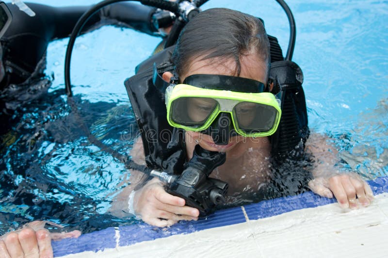 Diving lesson in pool