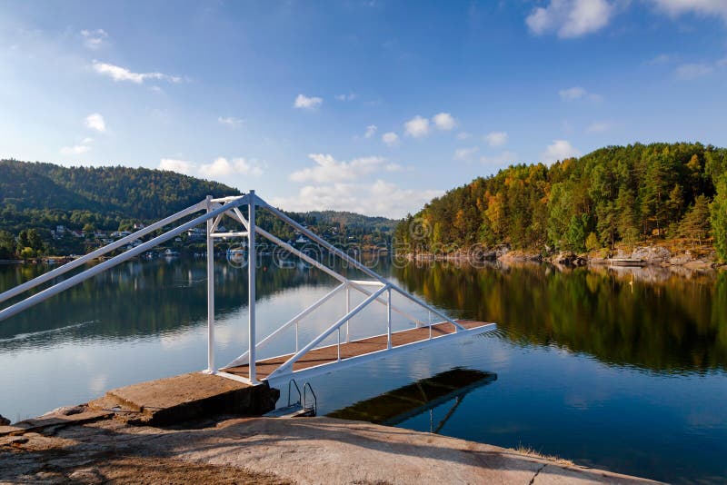 Diving platform in Olavsberget bathing area near Porsgrunn Telemark Norway Scandinavia stock image Diving platform in Olavsberget bathing area near Porsgrunn Telemark Norway Scandinavia stock image