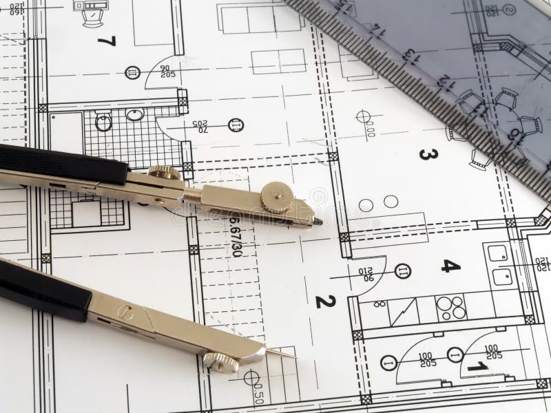 Diviseur et grille de tabulation sur le plan architectural photographie stock Diviseur et grille de tabulation sur le plan architectural photographie stock