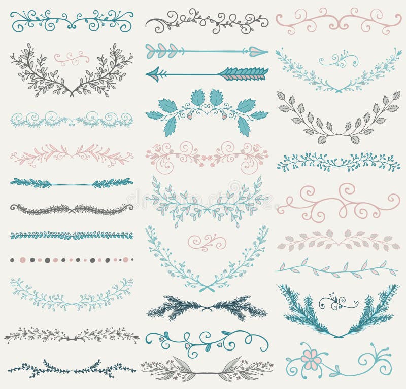 Diviseurs tirés par la main de couleur de vecteur, branches, remous illustration libre de droits Diviseurs tirés par la main de couleur de vecteur, branches, remous illustration libre de droits