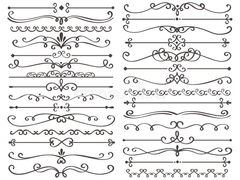 Divisore decorativo della pagina Linee d'annata della decorazione, linea di struttura di lusso di nozze ed insieme di vettore iso