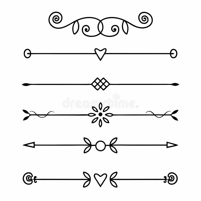 Divisori di linea a manoDisegnata con elementi a cuore e freccia floreali illustrazione di stock