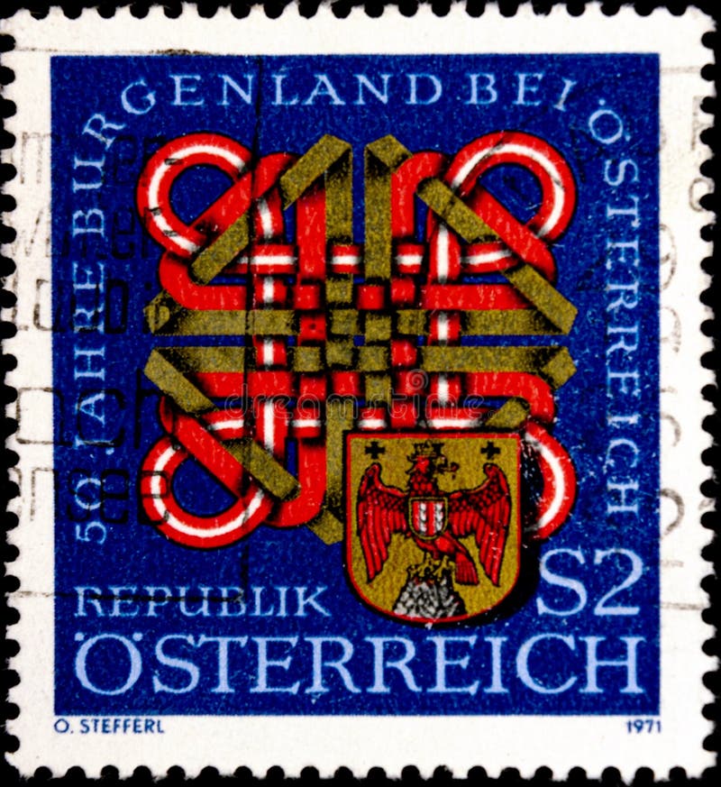 02 08 2020 Divnoe Stavropol Territory Russia postage stamp Austria 1971 The 50th Anniversary of Burgenland in Austria Coat of arms royalty free stock image 02 08 2020 Divnoe Stavropol Territory Russia postage stamp Austria 1971 The 50th Anniversary of Burgenland in Austria Coat of arms royalty free stock image