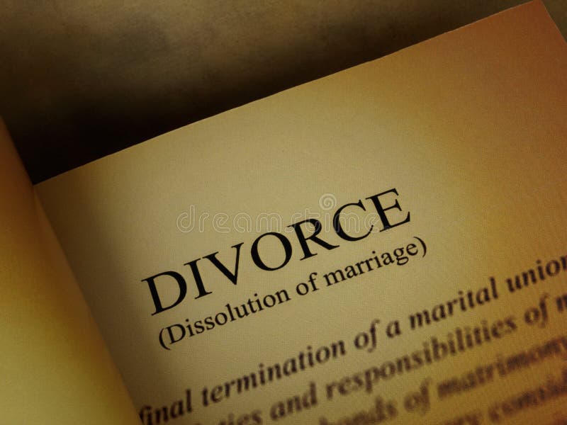 Page of book. Selective focus on the word Divorce. Page of book. Selective focus on the word Divorce