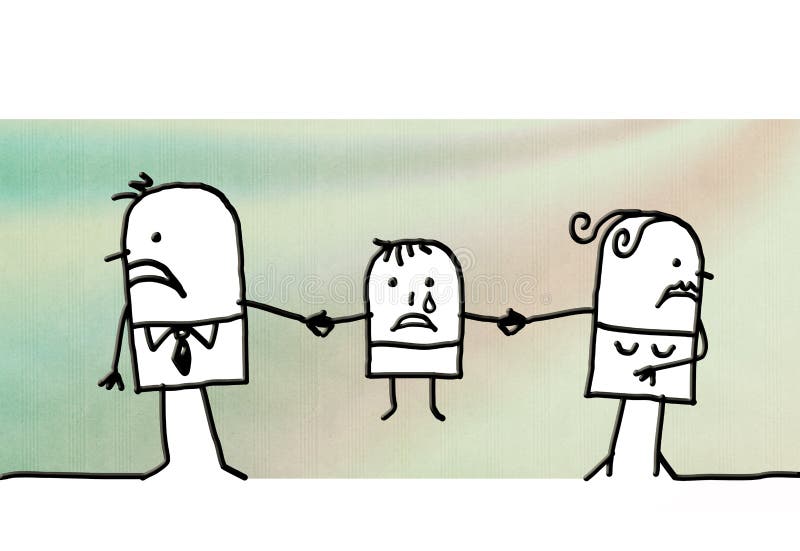 Divórcio dos pares dos desenhos animados e criança triste ilustração do vetor Divórcio dos pares dos desenhos animados e criança triste ilustração do vetor