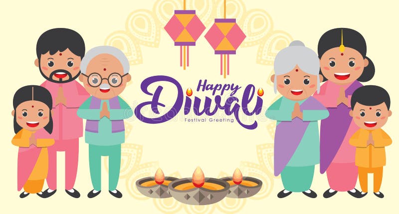 Diwali or Deepavali - Festival of Lights Banner Templates with Cute Cartoon  Indian Family with Kandil India Lantern & Diya Stock Vector - Illustration  of brother, festival: 200666857