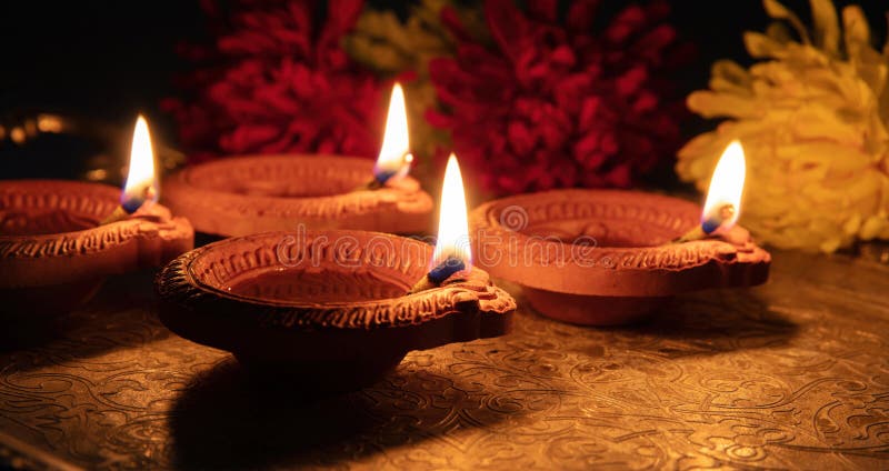 Diwali, Deepavali Hindu Festival of Lights. Diya Lamp on Puja Thali ...