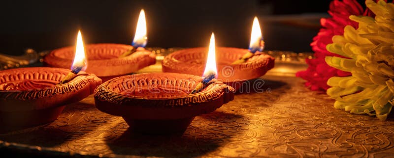 Diwali, Deepavali Hindu Festival of Lights. Diya Lamp on Puja Thali ...