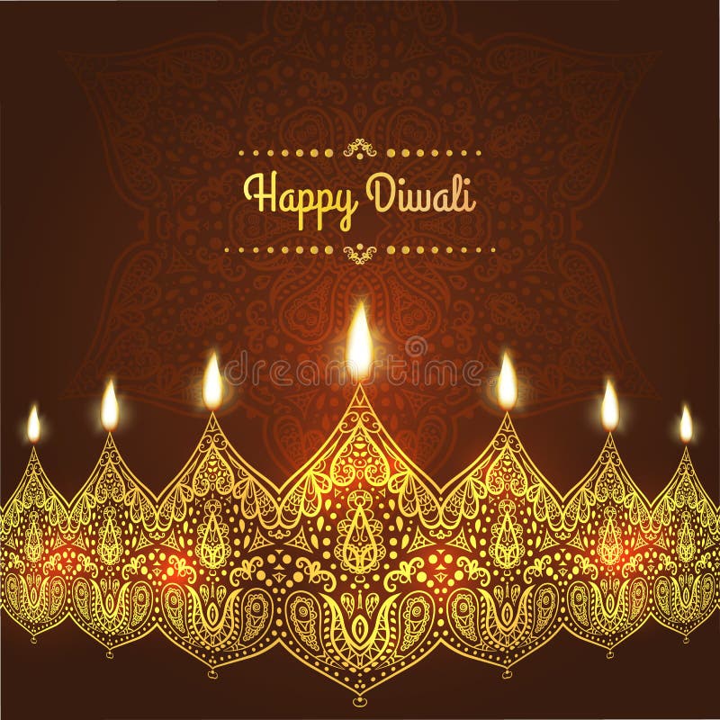 Diwali felice, Progettazione della cartolina d'auguri per il festival con le belle lampade ornamentali, fiamma di Diwali di una c illustrazione di stock Diwali felice, Progettazione della cartolina d'auguri per il festival con le belle lampade ornamentali, fiamma di Diwali di una c illustrazione di stock