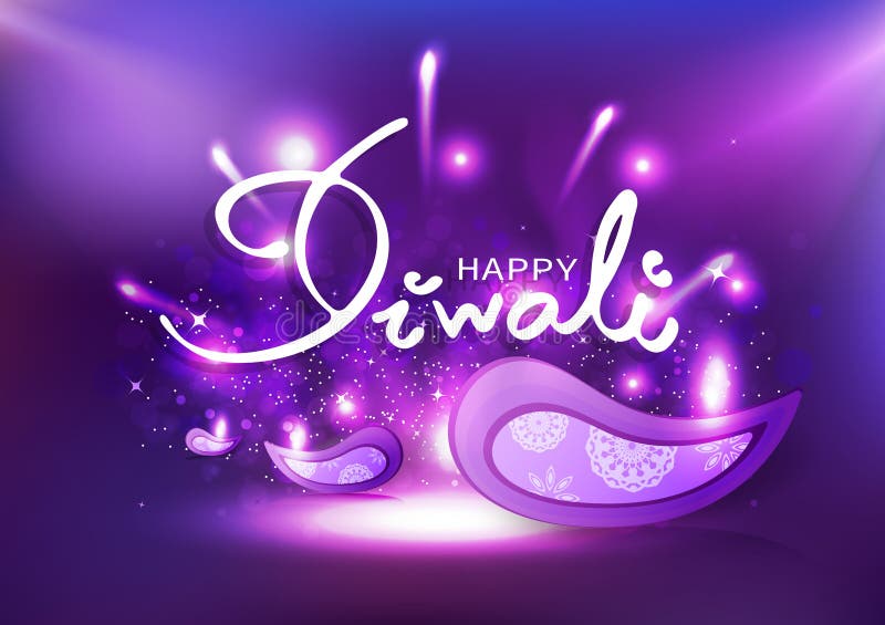 Diwali, luce celebra il festival, Bokeh porpora, l'esplosione d'ardore dei fuochi d'artificio, la mandala ed il vettore astratto illustrazione vettoriale