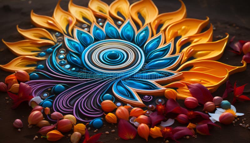 Diwali rangoli made with colors generative AI Art created by AI technology image