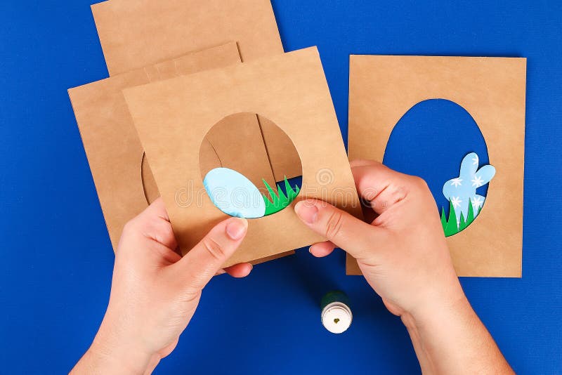 Diy Easter Cards from Paper. Volume Greeting Cards with a Bunny, Egg on