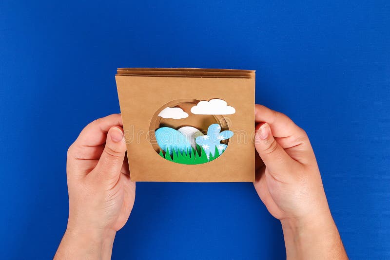 Diy Easter Cards from Paper. Volume Greeting Cards with a Bunny, Egg on