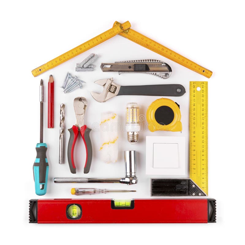 DIY - home renovation and improvement tools on white