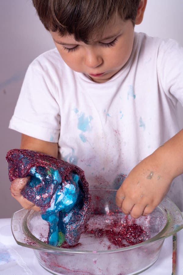 DIY Slime. Kid Make Slime At Home. Stock Image - Image of play, brain