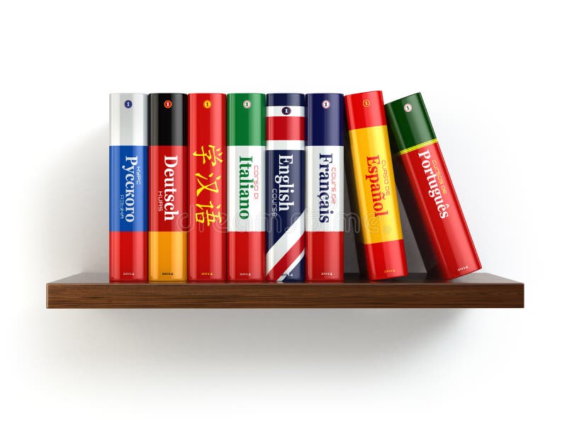 Dizionari sul backgound di bianco dello scaffale per libri illustrazione di stock Dizionari sul backgound di bianco dello scaffale per libri illustrazione di stock