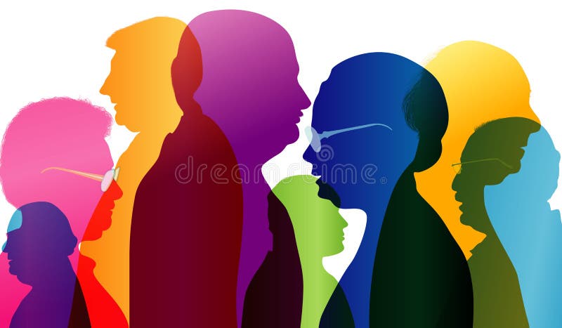 Diálogo entre pessoas adultas Grupo de pessoas adultas da fala Conversação na idade madura Perfil colorido da silhueta Exposur mú ilustração stock Diálogo entre pessoas adultas Grupo de pessoas adultas da fala Conversação na idade madura Perfil colorido da silhueta Exposur mú ilustração stock