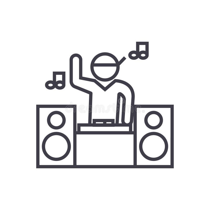 DJ, das Mischungskonzept spielt, vector dünne Linie Ikone, Symbol, Zeichen, Illustration auf lokalisiertem Hintergrund stock abbildung DJ, das Mischungskonzept spielt, vector dünne Linie Ikone, Symbol, Zeichen, Illustration auf lokalisiertem Hintergrund stock abbildung