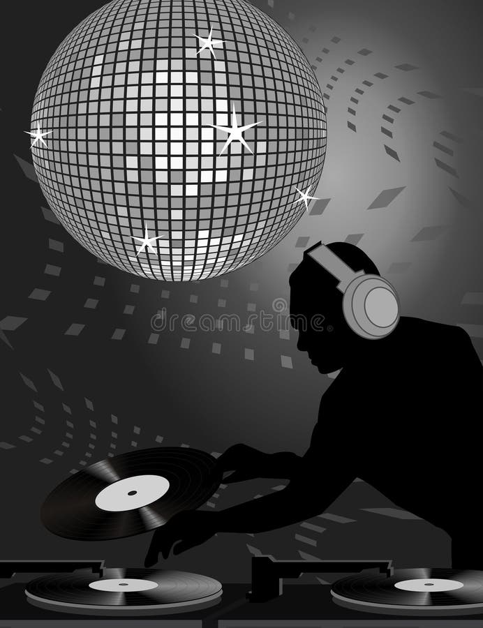 Gray toned background with dj and reflecting disco ball. Gray toned background with dj and reflecting disco ball
