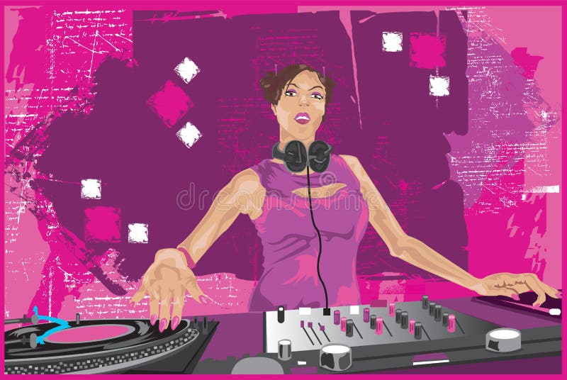 DJ Girl Mixing it Up 2 stock vector. Illustration of dress - 2976792