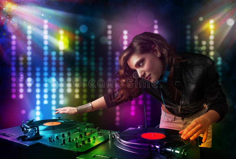 Dj Girl Playing Songs in a Disco with Light Show Stock Image - Image of  mixing, entertainment: 40454529