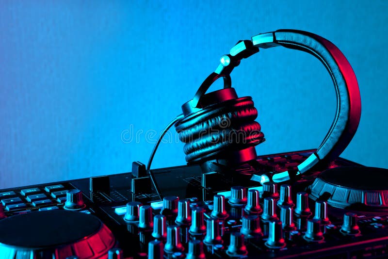 Dj headphones and mixer stock image. Image of button 30606127