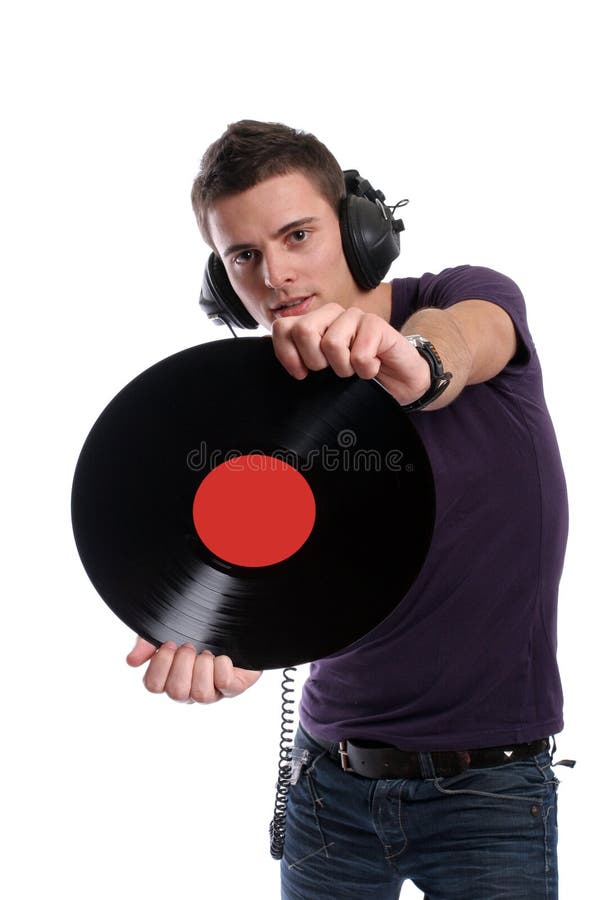 Dj In Headphones Twisting A Plate Stock Photo Image of hair, rave