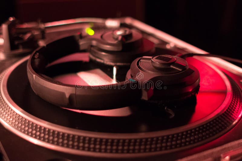 DJ headphones on vinyl player stock image DJ headphones on vinyl player stock image