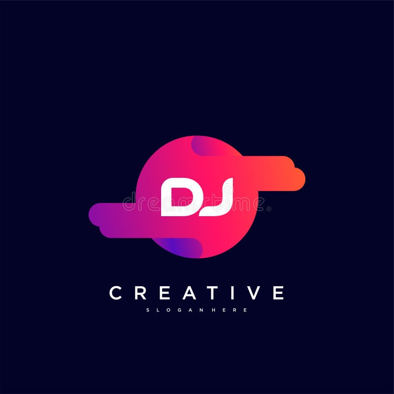 DJ Initial Letter Logo Icon Design Template Elements with Wave Colorful ...