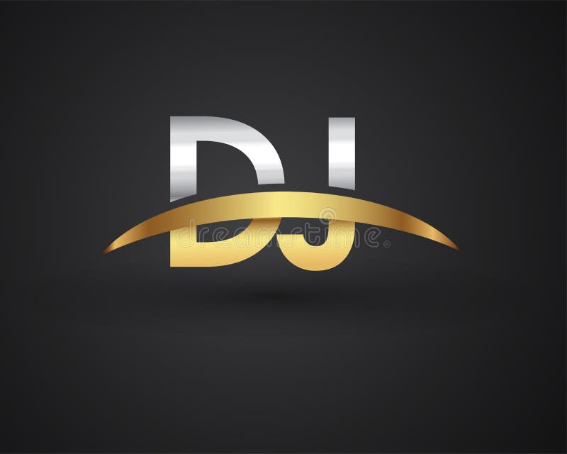 DJ Initial Logo Company Name Colored Gold and Silver Swoosh Design ...