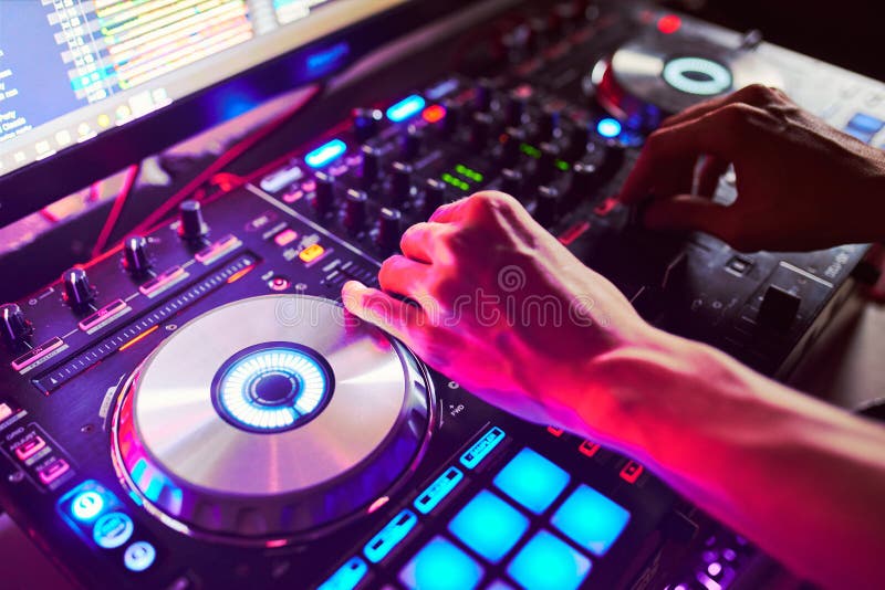 Dj Mixes the Track in the at a Party Stock Photo Image of