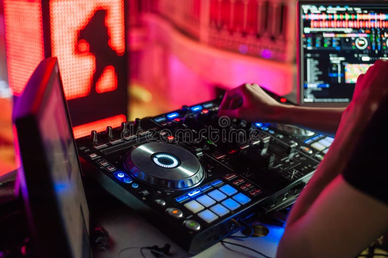 Dj Mixes the Track in the at a Party Stock Photo Image of