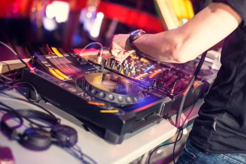 DJ Mixing Music on Console at the Night Club Stock Image Image of