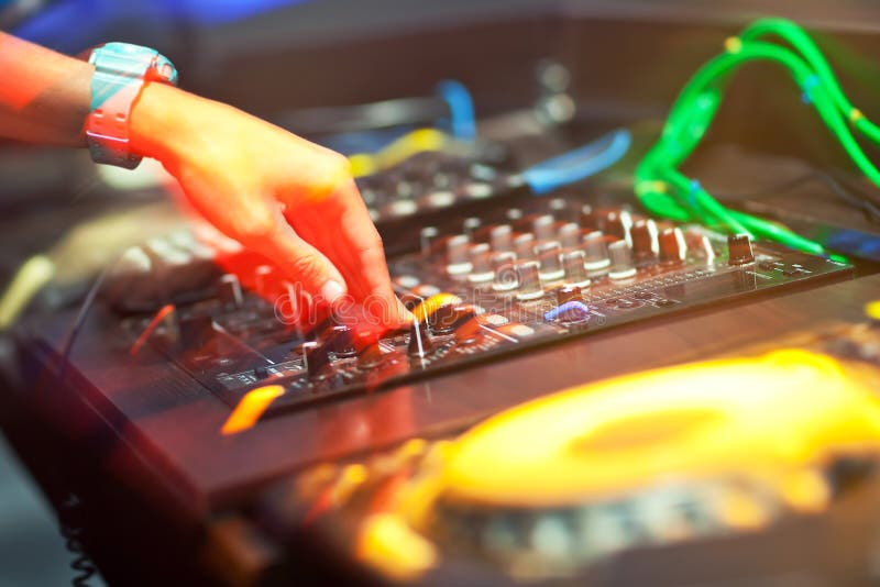 DJ Mixing Music on Console at the Night Club Stock Photo Image of