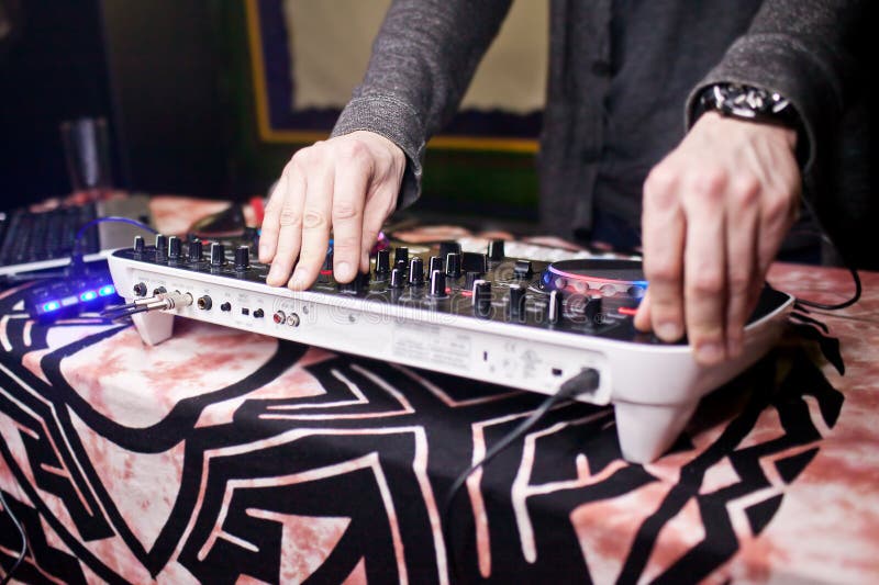 DJ Mixing Music on Console at the Night Club Stock Image Image of