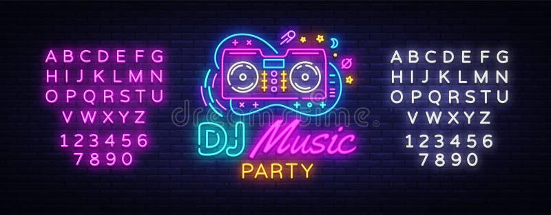 DJ Music Neon sign vector. Night Party Design template neon sign, Dj Sound Advertising light banner, neon signboard