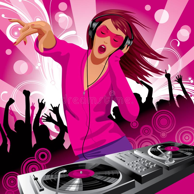 dj piękna dziewczyna ilustracji dj piękna dziewczyna ilustracji