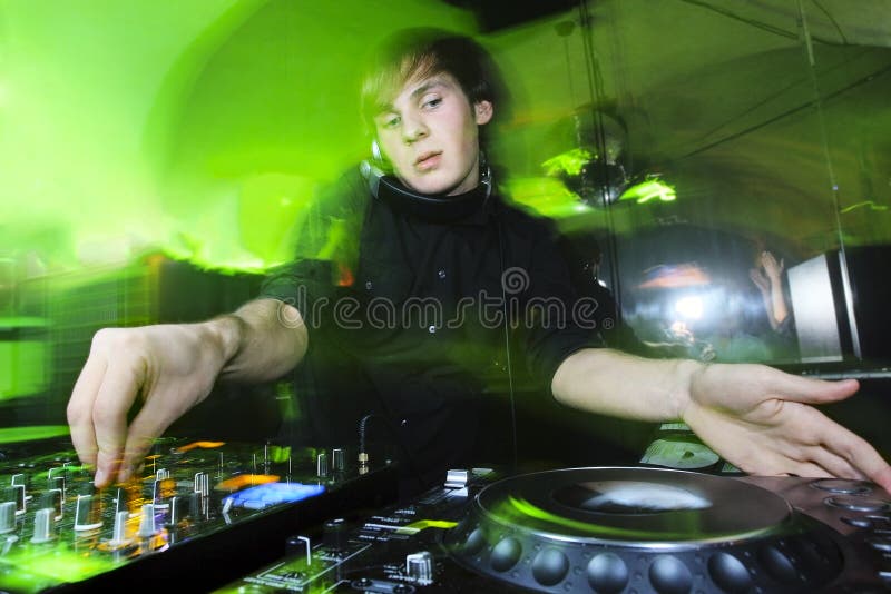 Dj playing the track stock photo