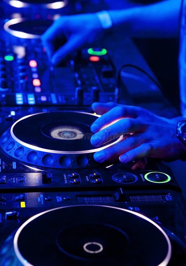 Dj playing the track stock photo