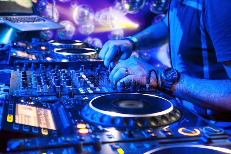 Dj playing the track stock photo