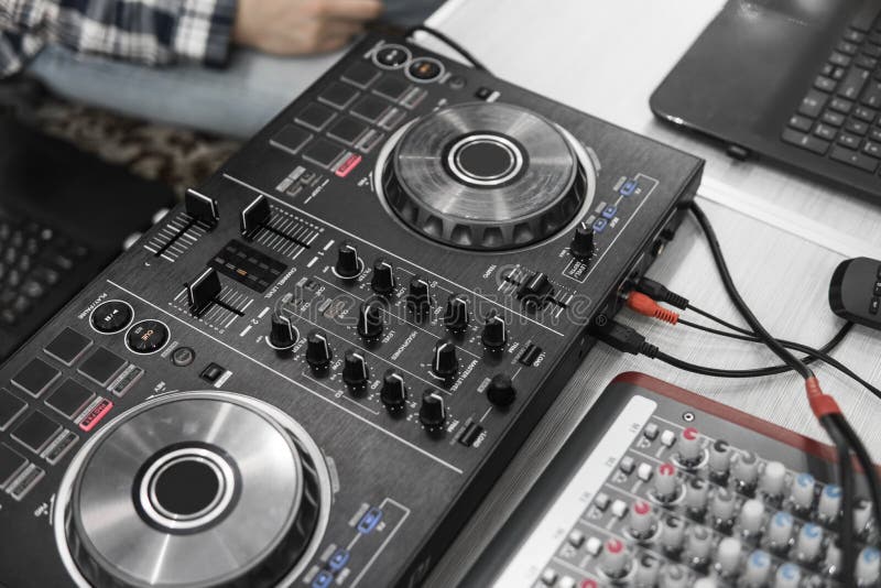 DJ Remote Control. Dj Audio Controller. Electronic Turntable. Stock