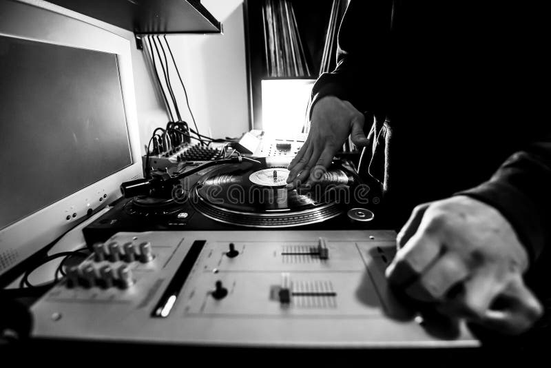 Dj in Studio with Turntable and Mixer Stock Image Image of breakbeat