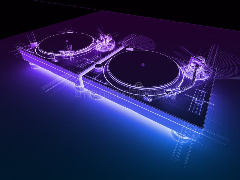 DJ Turntables 3D Neon Sketch Stock Illustration Illustration of dance