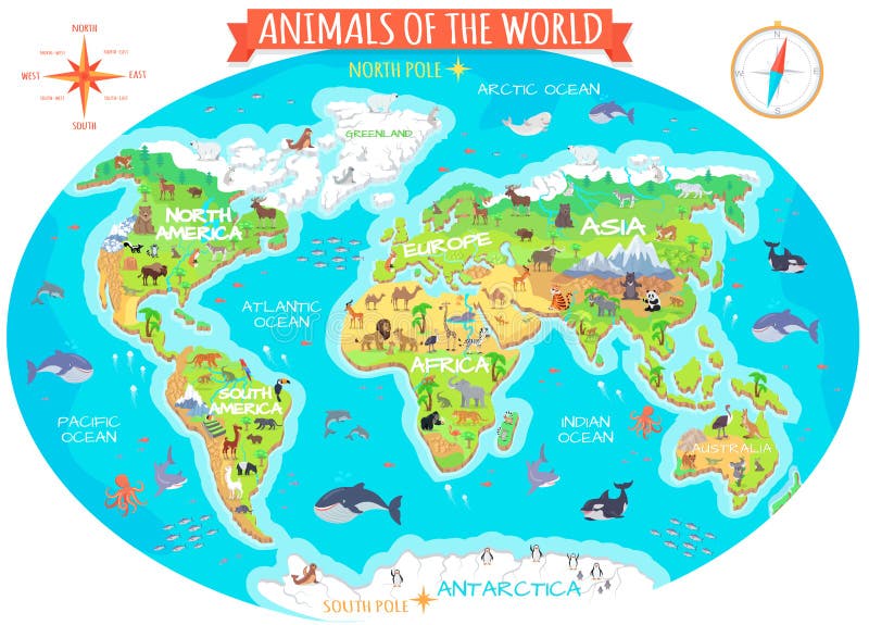 Djur av begreppet för vektor för världslägenhetdesign vektor illustrationer Djur av begreppet för vektor för världslägenhetdesign vektor illustrationer