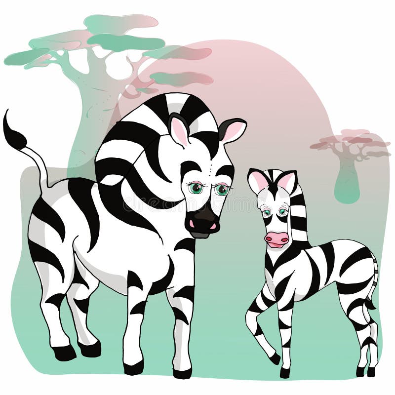 Djur av det löst Zoodjur behandla som ett barn sebran vektor illustrationer Djur av det löst Zoodjur behandla som ett barn sebran vektor illustrationer