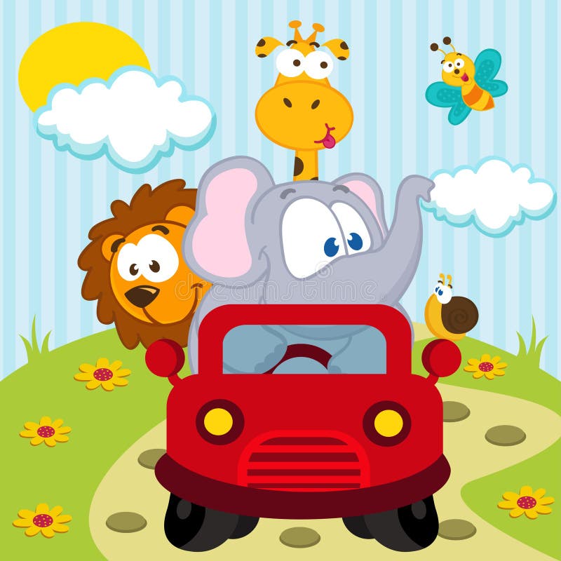 Djur med bilen vektor illustrationer Djur med bilen vektor illustrationer