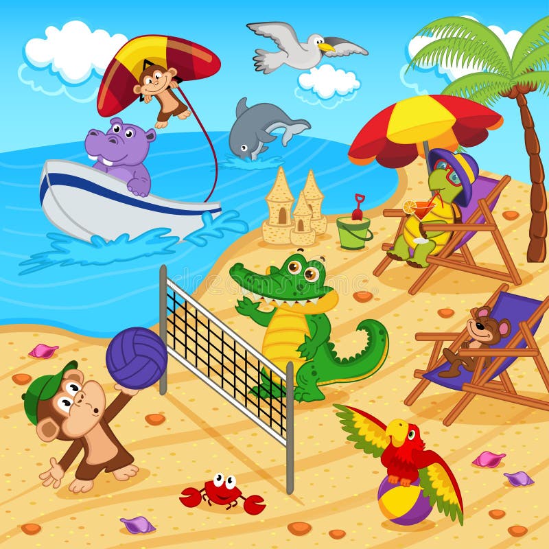 Djur som vilar på stranden stock illustrationer Djur som vilar på stranden stock illustrationer