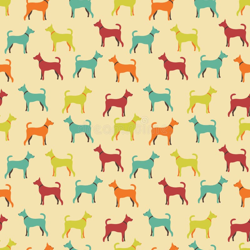 Animal seamless vector pattern of dog silhouettes. Endless texture can be used for printing onto fabric, web page background and paper or invitation. Doggy style. Retro colors. Animal seamless vector pattern of dog silhouettes. Endless texture can be used for printing onto fabric, web page background and paper or invitation. Doggy style. Retro colors.